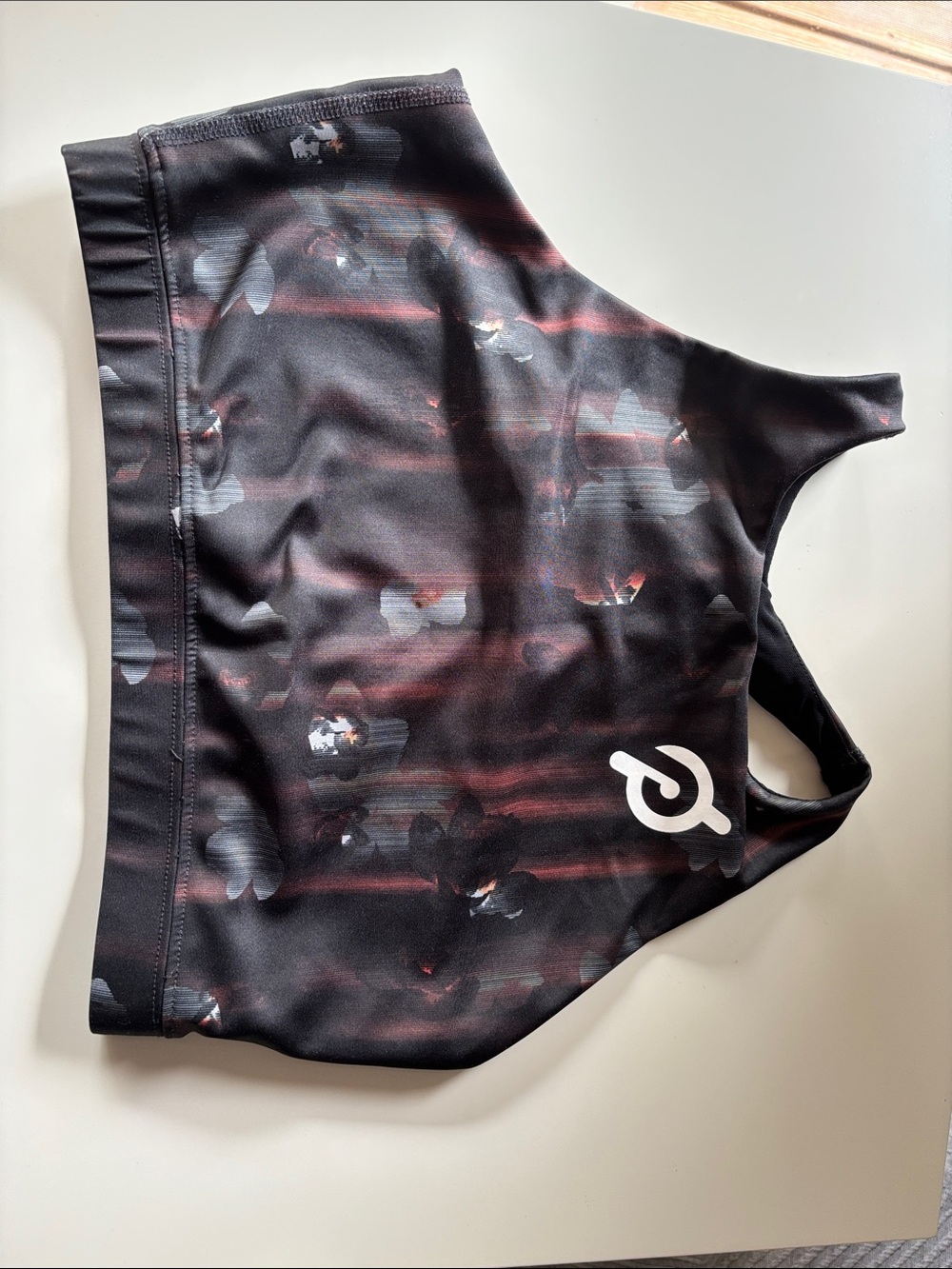 Black Floral Sports Bra with White Logo